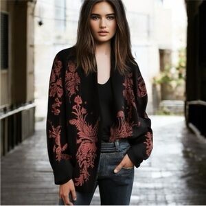 Johnny Was Workshop Vaiora Silk-Blend Velvet Blazer Embroidered Medium
